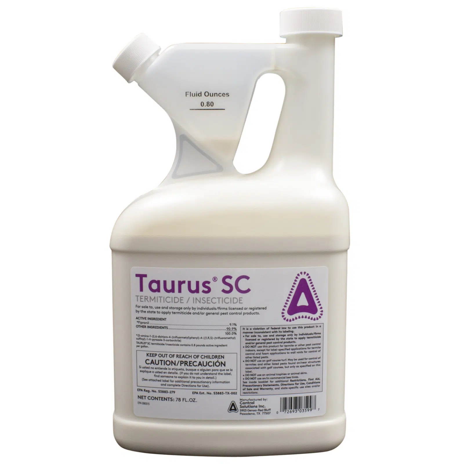 White jug of Taurus SC insecticide concentrate — Soul Pest Control, Polk County, FL